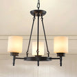 Traditional Black Wheel Chandelier With Frosted Glass Shades - 3/6 Lights Elegant Hanging Ceiling