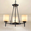 Traditional Black Wheel Chandelier With Frosted Glass Shades - 3/6 Lights Elegant Hanging Ceiling