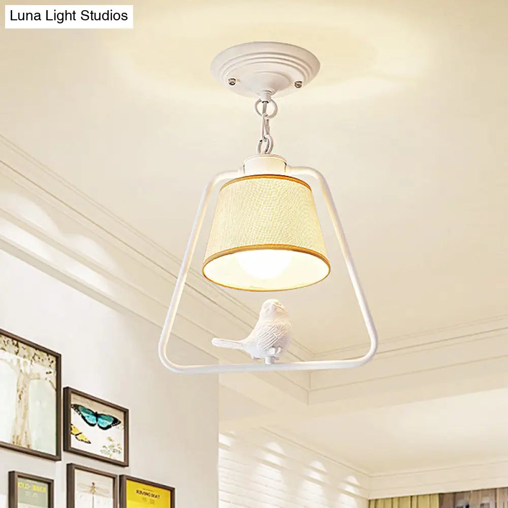Traditional Black/White Cone Pendant Ceiling Light With Bird Detail For Living Room