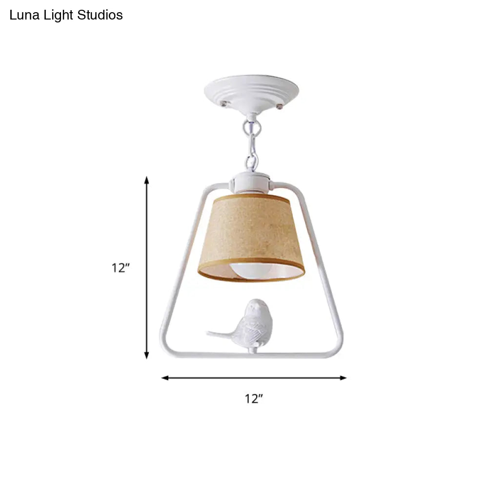 Traditional Black/White Cone Pendant Ceiling Light With Bird Detail For Living Room