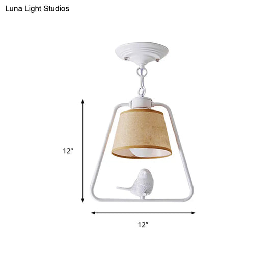 Traditional Black/White Cone Pendant Ceiling Light With Bird Detail For Living Room