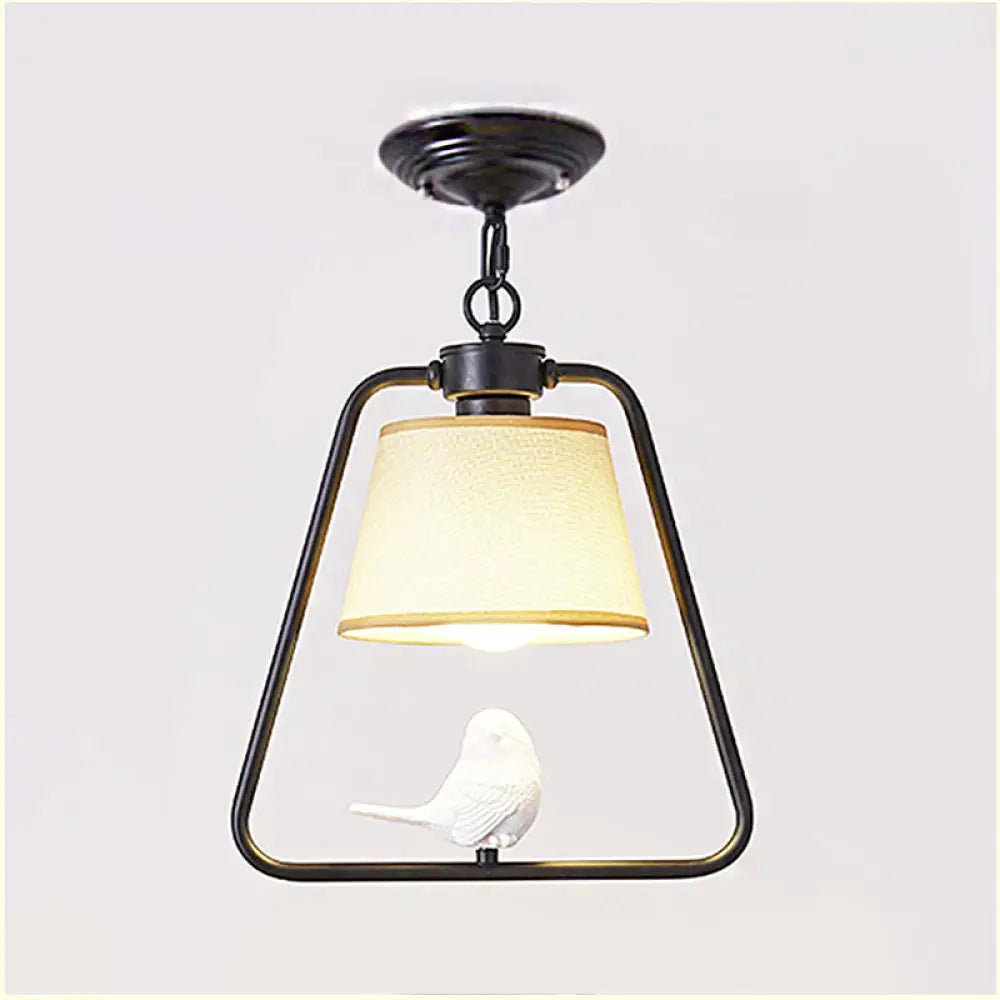 Traditional Black/White Cone Pendant Ceiling Light With Bird Detail For Living Room Black