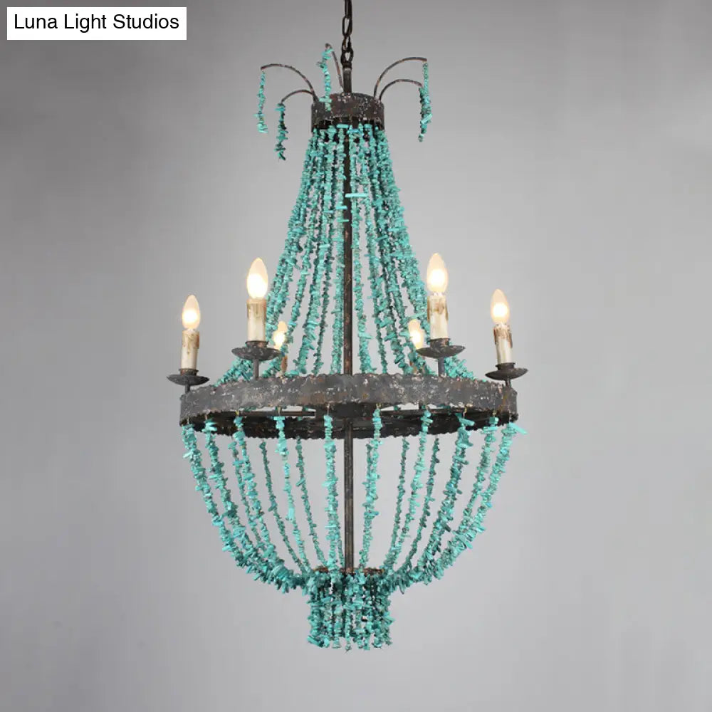 Traditional Blue Stone Hanging Chandelier - 6 Heads Pendant Light For Living Room
