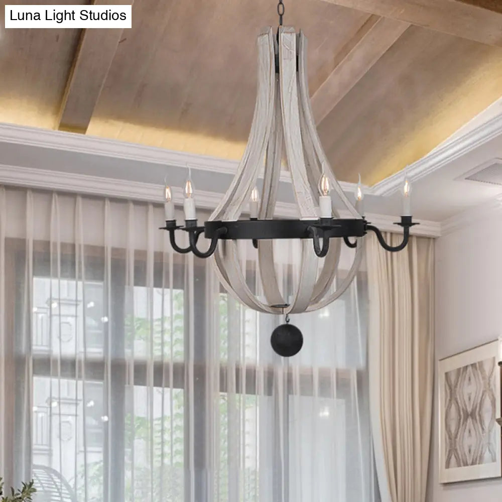 Traditional Blue/White Wood Empire Chandelier - 6-Light Hanging Lamp Fixture