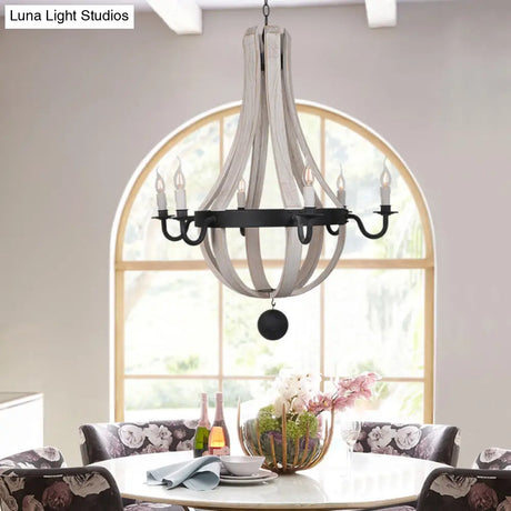 Traditional Blue/White Wood Empire Chandelier - 6-Light Hanging Lamp Fixture