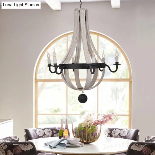 Traditional Blue/White Wood Empire Chandelier - 6-Light Hanging Lamp Fixture