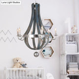 Traditional Blue/White Wood Empire Chandelier - 6-Light Hanging Lamp Fixture