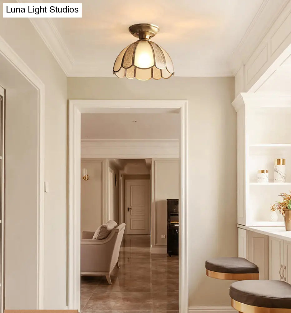 Traditional Brass Aisle Ceiling Light - Glass Dome Semi Flush Fixture