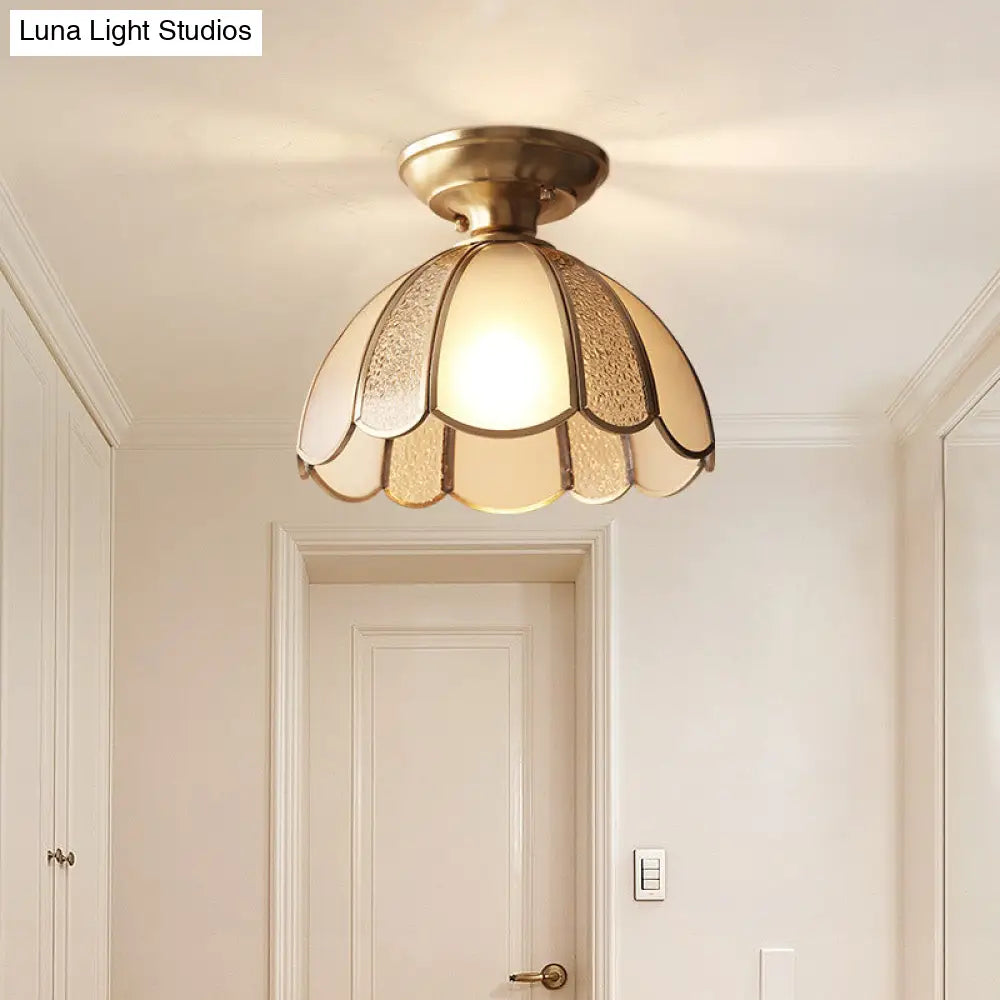 Traditional Brass Aisle Ceiling Light - Glass Dome Semi Flush Fixture