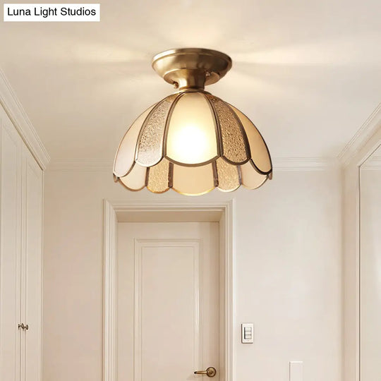 Traditional Brass Aisle Ceiling Light - Glass Dome Semi Flush Fixture