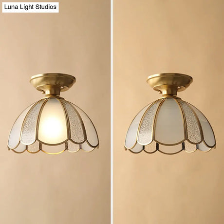 Traditional Brass Aisle Ceiling Light - Glass Dome Semi Flush Fixture