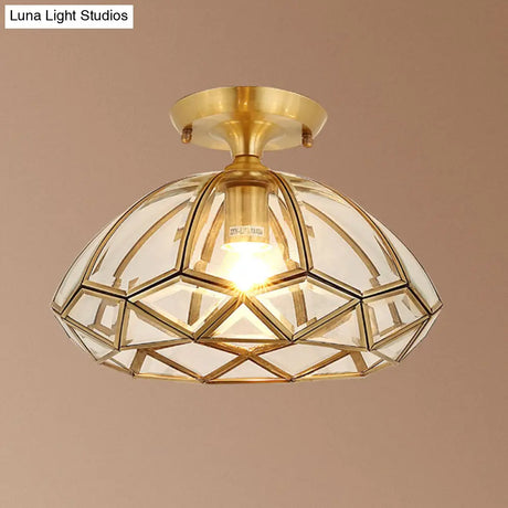Traditional Brass Beveled Glass Ceiling Lighting Fixture - Close-To-Ceiling Mount