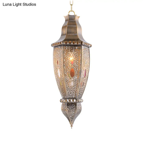 Traditional Brass Droplet Pendant Ceiling Light Fixture - Metal 1 Bulb Lighting