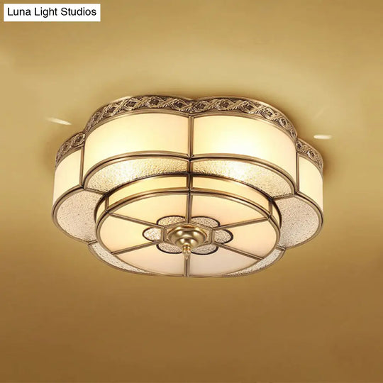 Traditional Brass Finish Ceiling Mount Lamp With Frost Glass - Flower Corridor Flush Light Fixture 4