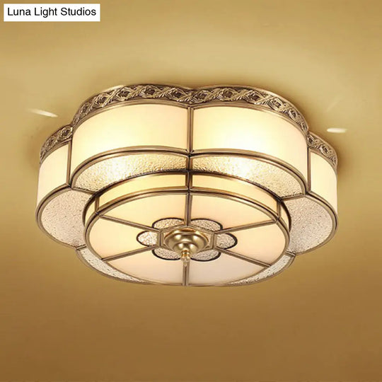 Traditional Brass Finish Ceiling Mount Lamp With Frost Glass - Flower Corridor Flush Light Fixture 6