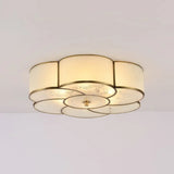 Traditional Brass Floral Flush Mount Lamp For Bedroom With Frosted Glass 3 /