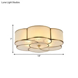 Traditional Brass Floral Flush Mount Lamp For Bedroom With Frosted Glass