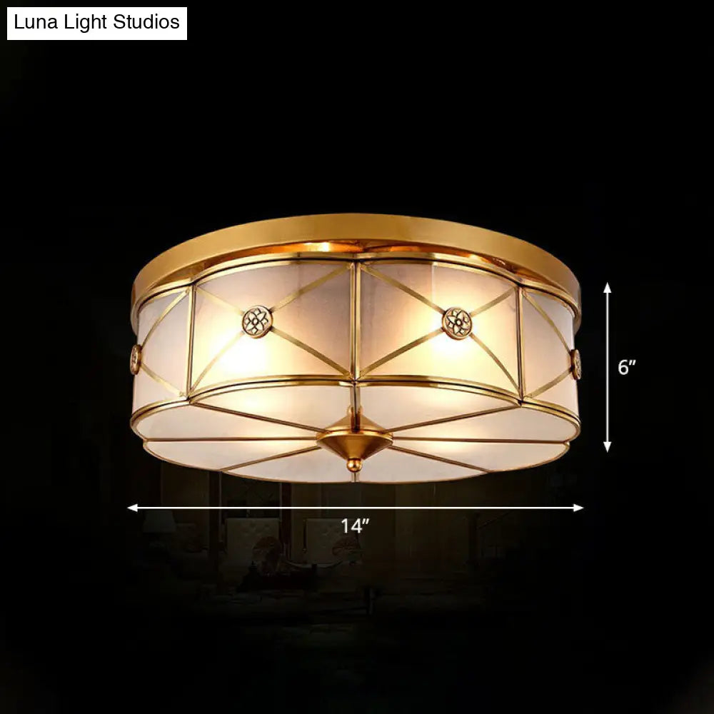 Traditional Brass Floral Water Glass Ceiling Flush Mount Light For Bedrooms / 14