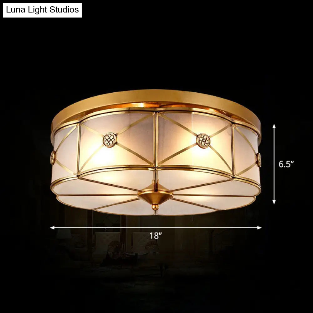 Traditional Brass Floral Water Glass Ceiling Flush Mount Light For Bedrooms / 18’