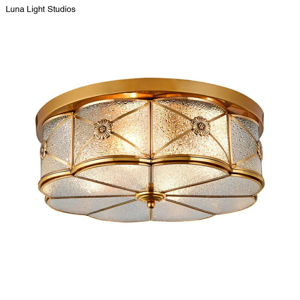 Traditional Brass Floral Water Glass Ceiling Flush Mount Light For Bedrooms