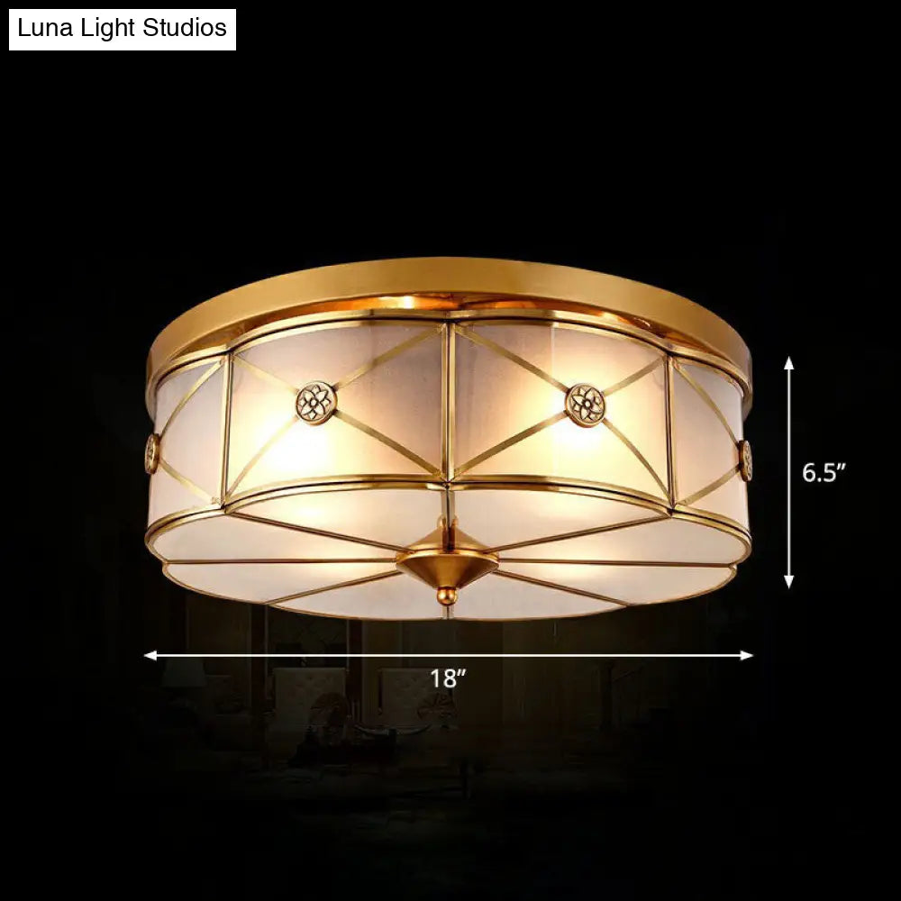 Traditional Brass Floral Water Glass Ceiling Flush Mount Light For Bedrooms / 18