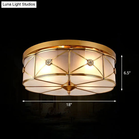 Traditional Brass Floral Water Glass Ceiling Flush Mount Light For Bedrooms / 18