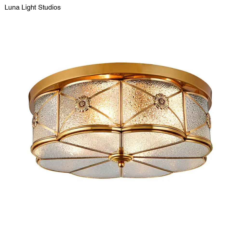 Traditional Brass Floral Water Glass Ceiling Flush Mount Light For Bedrooms