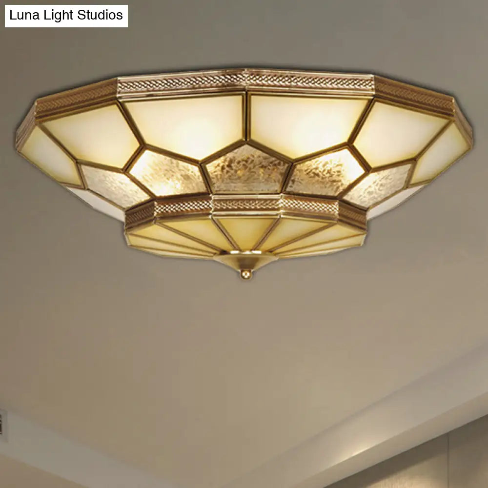 Traditional Brass Flush Mount Ceiling Light With Frosted Glass Shades - Available In 3 Sizes