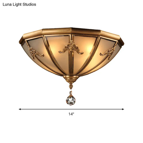 Traditional Brass Flush Mount Lighting With Frosted Glass Shade - 14’/18’ Wide 4 Lights Ideal