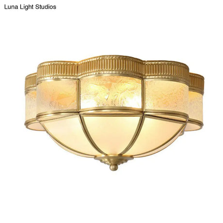Traditional Brass Flushmount Lighting With Frost Glass And Scalloped Edge