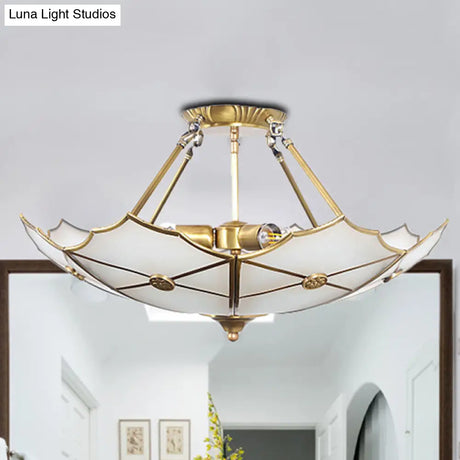Traditional Brass Metal Flush Mount Ceiling Light With 3 Bulbs For Hallway