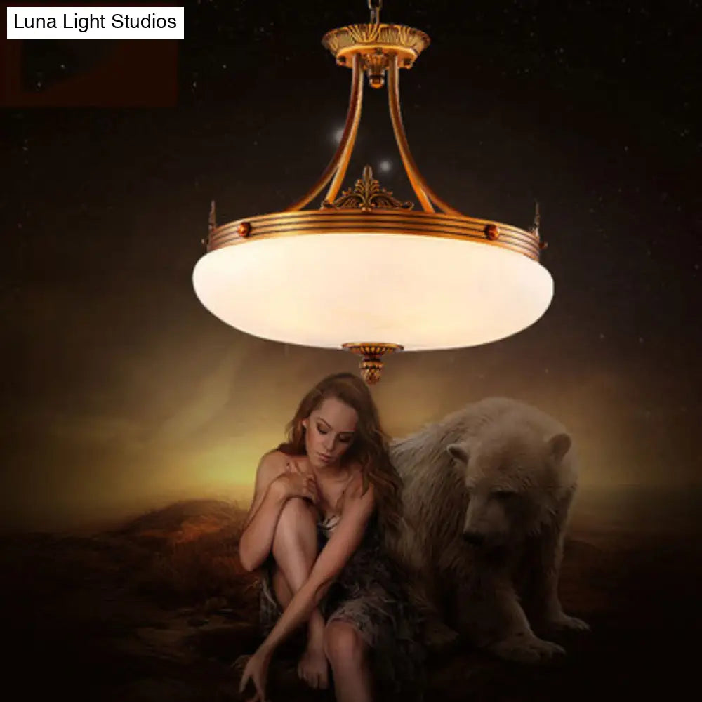 Traditional Brass Pendant Ceiling Light With White Glass Oval Shade - 4/5/6 Lights For Living Room 4