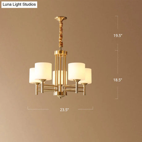 Traditional Brass Pendant Light With White Glass Shade - Elegant Living Room Chandelier