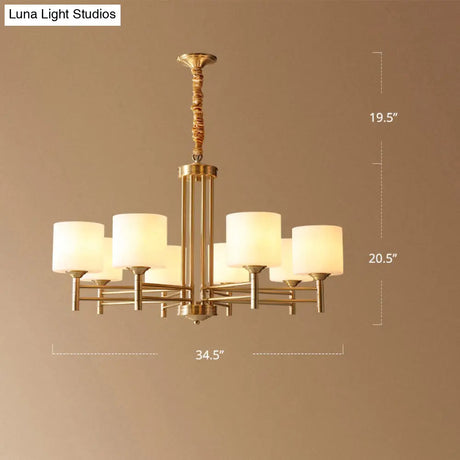 Traditional Brass Pendant Light With White Glass Shade - Elegant Living Room Chandelier