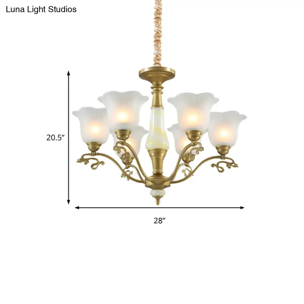 Traditional Brass Scalloped Chandelier - Frosted Glass Pendant Light Fixture (3/6/8 Lights) For