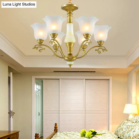 Traditional Brass Scalloped Chandelier - Frosted Glass Pendant Light Fixture (3/6/8 Lights) For