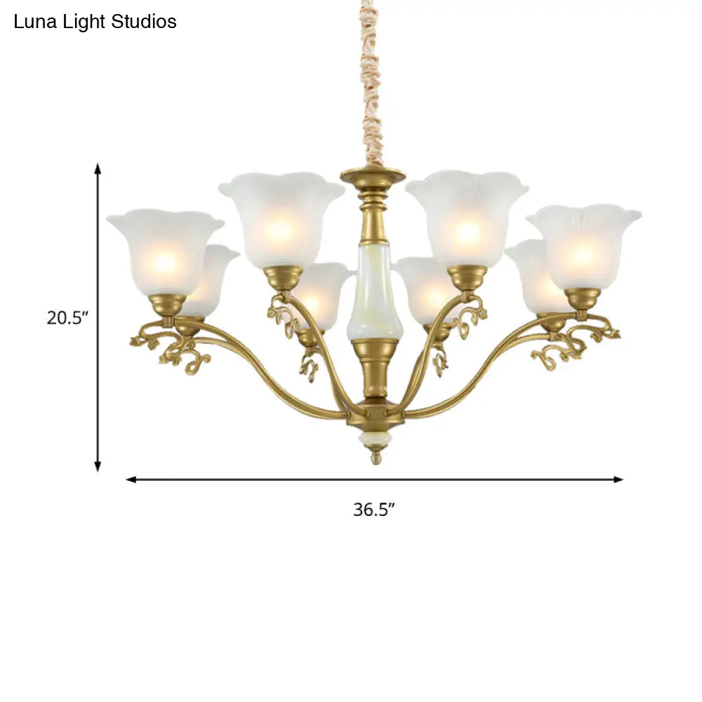 Traditional Brass Scalloped Chandelier - Frosted Glass Pendant Light Fixture (3/6/8 Lights) For