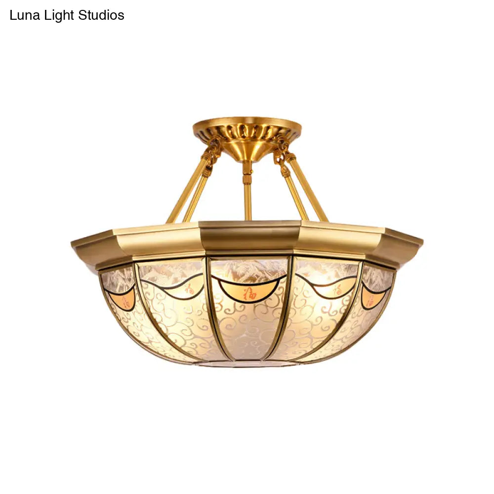 Traditional Brass Semi-Flush Bowl Light For Dining Room
