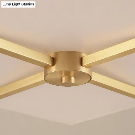 Traditional Brass Semi Flush Ceiling Light Fixture For Living Room With Rectangle Fabric Shade - 4