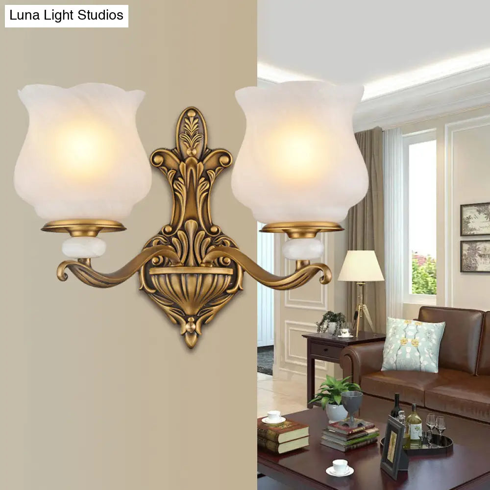 Traditional Brass Wall Sconce With Frosted Glass Shade Half Head Design 2 /