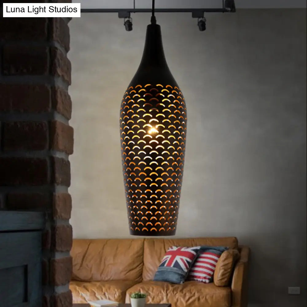 Traditional Bronze Ceiling Pendant Light For Dining Room - 1 Head Metal Jar Lamp