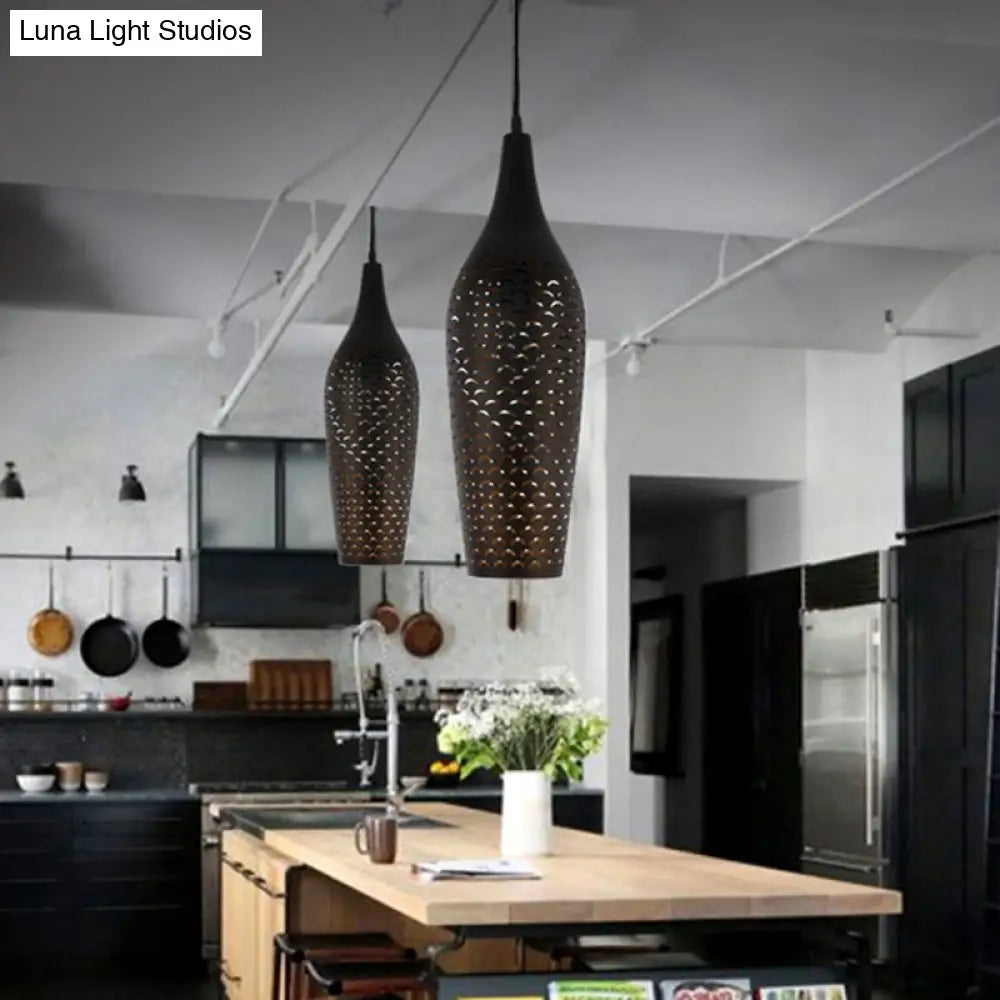 Traditional Bronze Ceiling Pendant Light For Dining Room - 1 Head Metal Jar Lamp