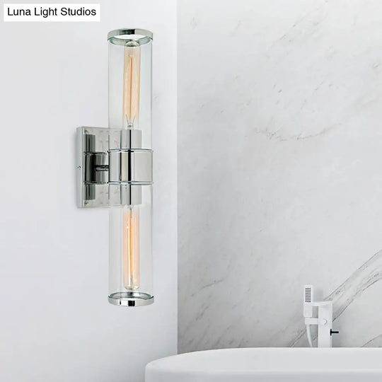 Traditional Clear Glass Tube Wall Lamp With 2 Bulbs - Brass/Chrome Sconce For Bedside Chrome