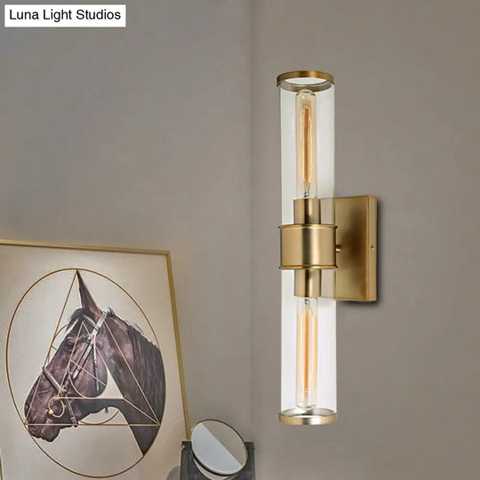 Traditional Clear Glass Tube Wall Lamp With 2 Bulbs - Brass/Chrome Sconce For Bedside Brass