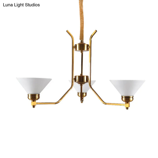 Traditional Cone Chandelier: White Glass Pendant Lighting With 3/6 Gold Lights For Living Room