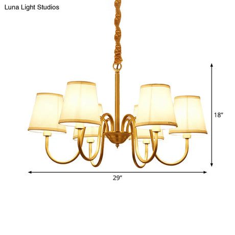 Traditional Conical Living Room Chandelier With Gold Swoop Arm - Fabric 5/6/8-Light Hanging Lamp