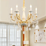 Traditional Crystal Chandelier - Elegant Gold Candle Lamp With 6 Heads For Bedroom Ceiling Ceramic
