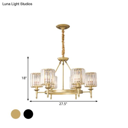 Traditional Crystal Cylinder Chandelier - Elegant Suspension Pendant Light For Living Room