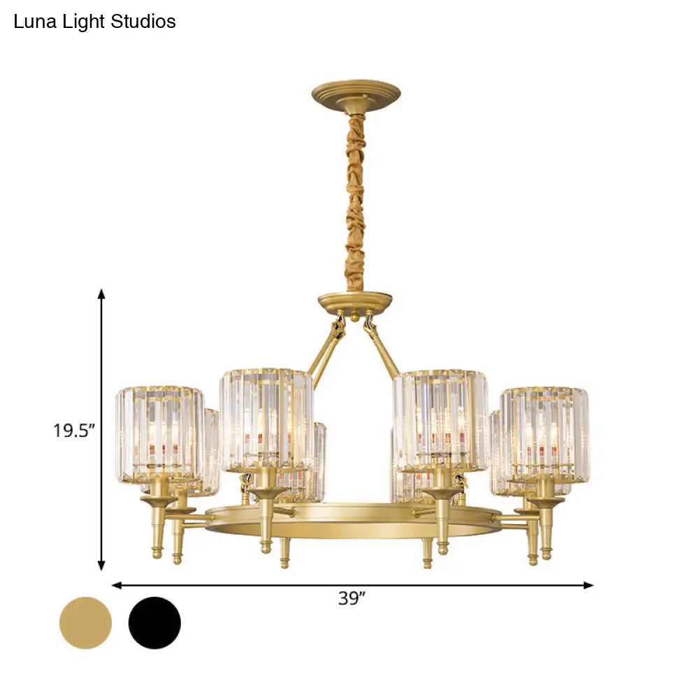 Traditional Crystal Cylinder Chandelier - Elegant Suspension Pendant Light For Living Room