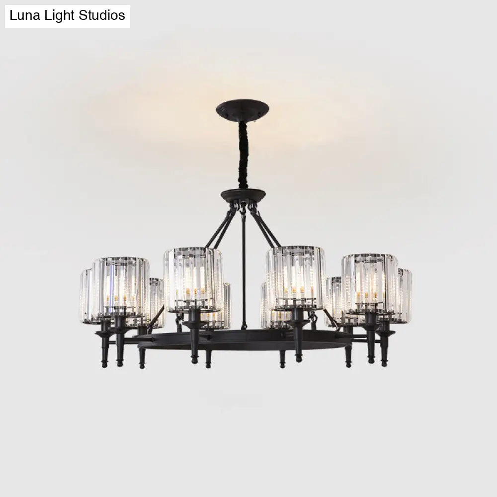 Traditional Crystal Cylinder Chandelier - Elegant Suspension Pendant Light For Living Room